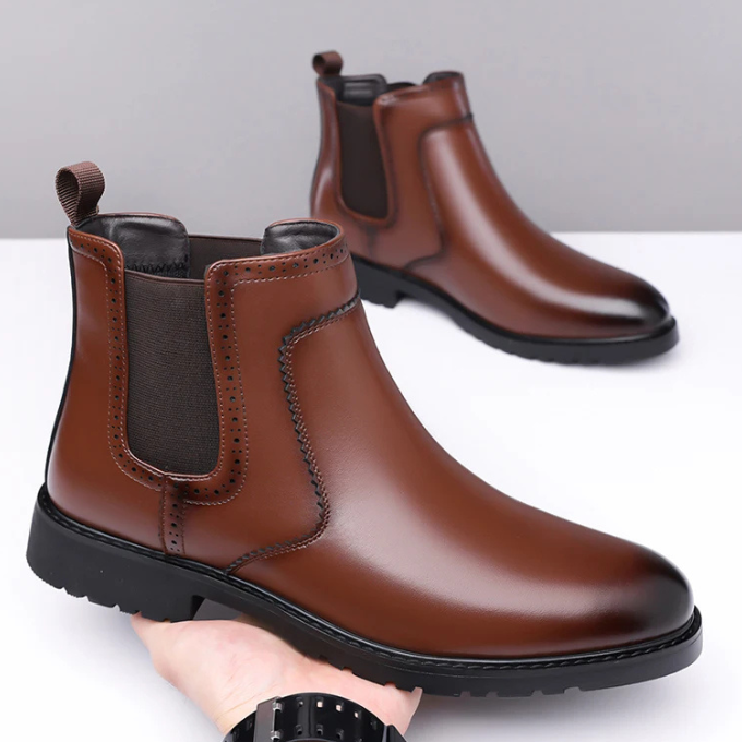 Men's Polished Leather Chelsea Boots with Durable Sole