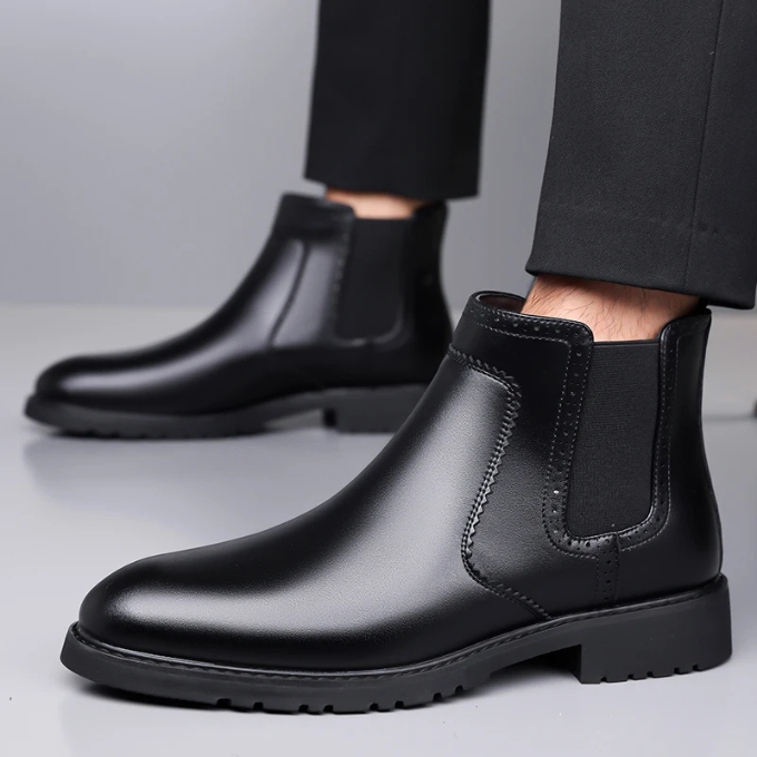 Men's Polished Leather Chelsea Boots with Durable Sole