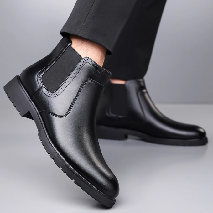 Men's Polished Leather Chelsea Boots with Durable Sole