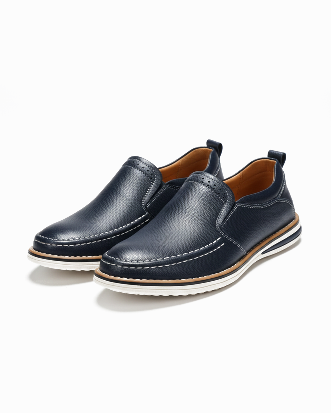 Men's Pebbled Leather Moc-Toe Slip-On Loafers