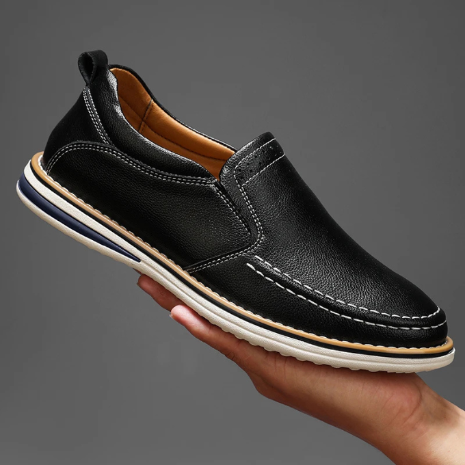 Men's Pebbled Leather Moc-Toe Slip-On Loafers