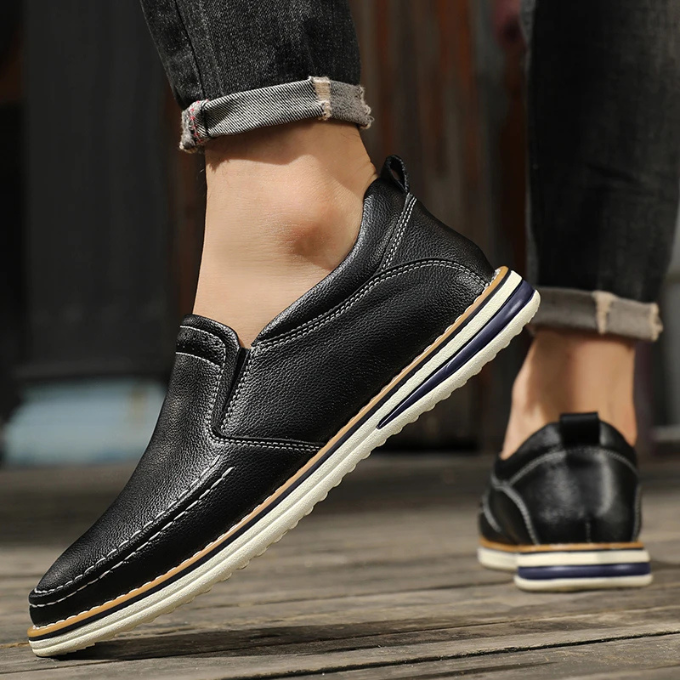 Men's Pebbled Leather Moc-Toe Slip-On Loafers