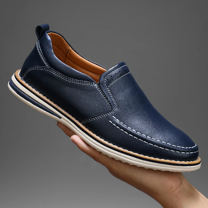 Men's Pebbled Leather Moc-Toe Slip-On Loafers