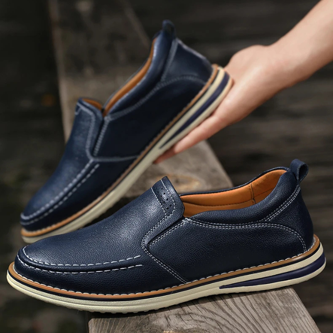 Men's Pebbled Leather Moc-Toe Slip-On Loafers