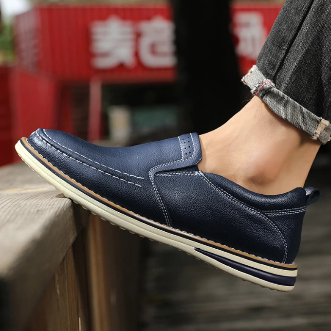 Men's Pebbled Leather Moc-Toe Slip-On Loafers