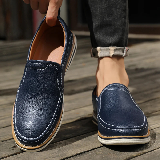 Men's Pebbled Leather Moc-Toe Slip-On Loafers