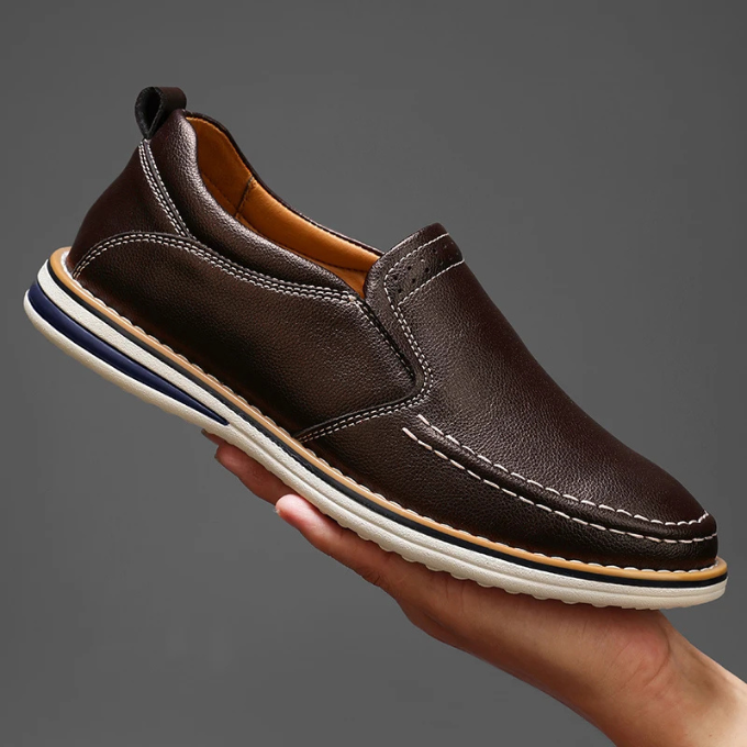 Men's Pebbled Leather Moc-Toe Slip-On Loafers