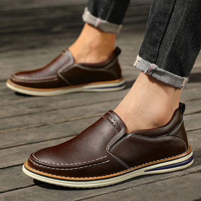 Men's Pebbled Leather Moc-Toe Slip-On Loafers