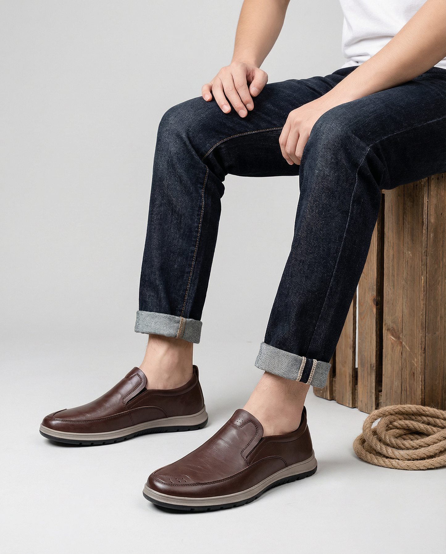 Men's Premium Full-Grain Slip-On Loafers in Brown and Black