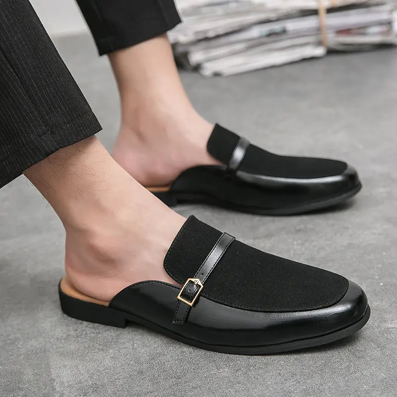 Men's Premium Slip-On Mule Slippers with Buckle Detail