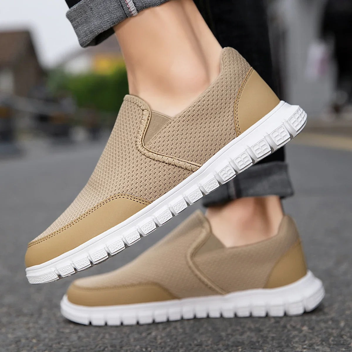 Men's Breathable Knit Slip-On Loafers with Cushioned Sole