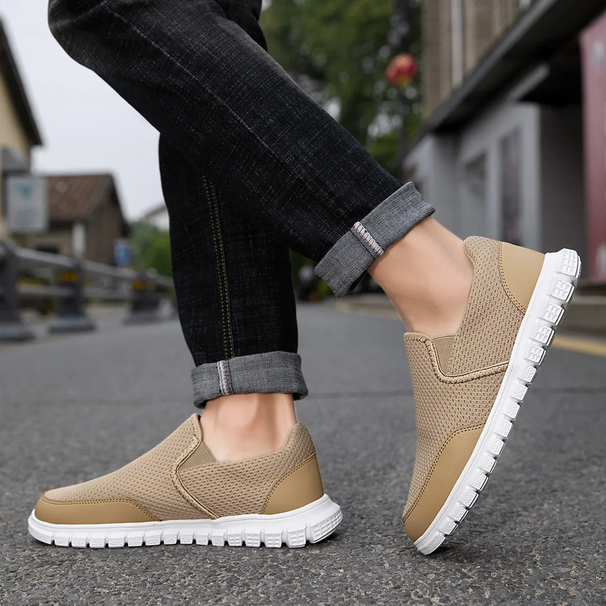 Men's Breathable Knit Slip-On Loafers with Cushioned Sole