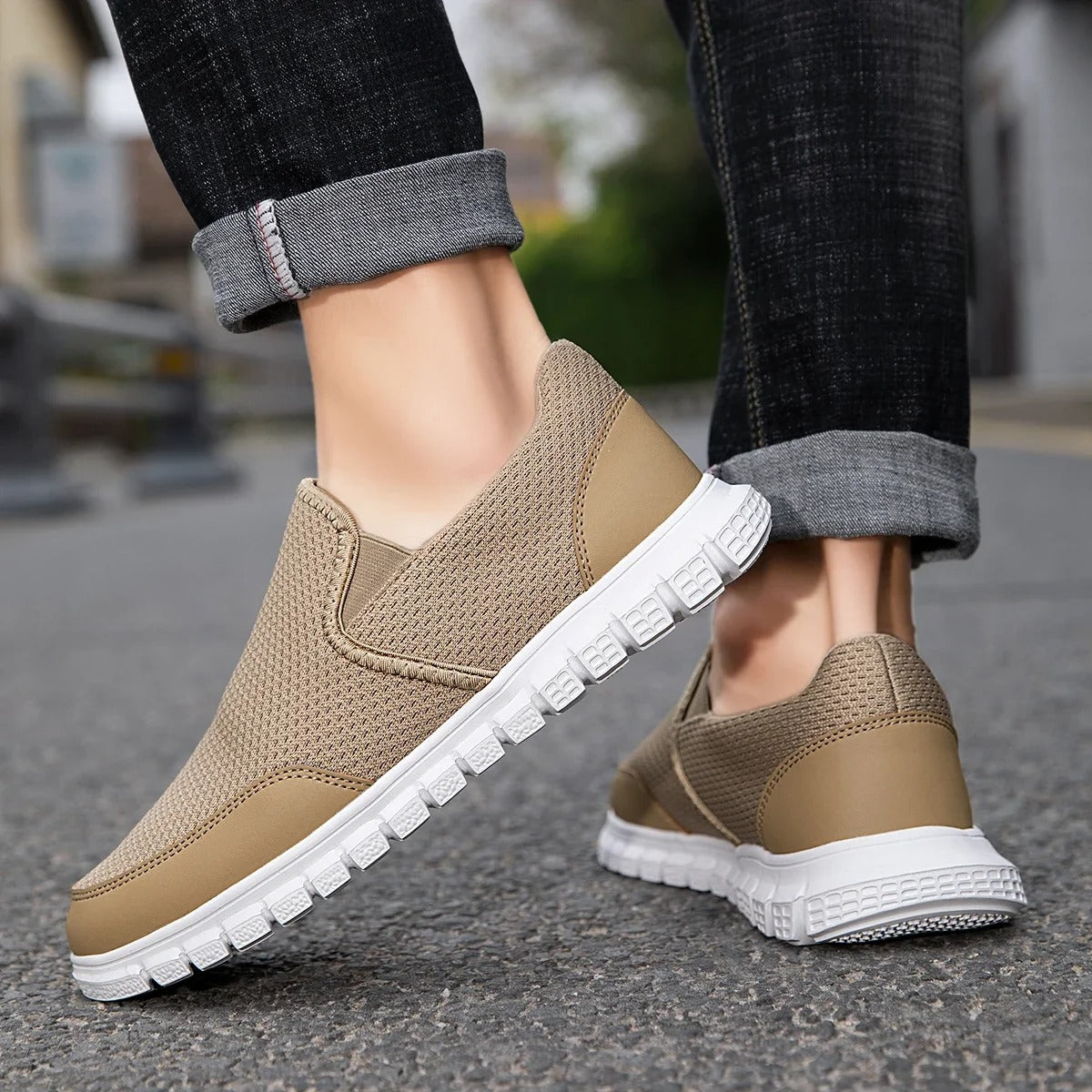 Men's Breathable Knit Slip-On Loafers with Cushioned Sole