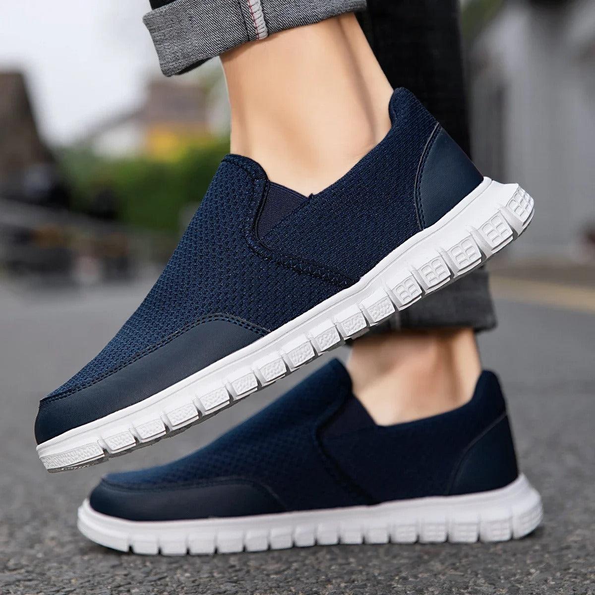 Men's Breathable Knit Slip-On Loafers with Cushioned Sole