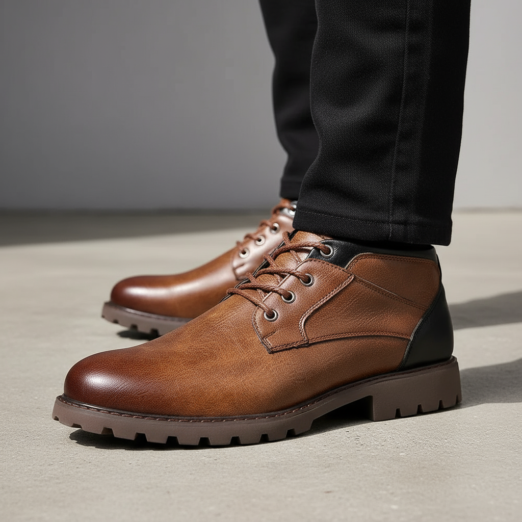 Men's Premium Full-Grain Combat Boots with Side-Zip Entry