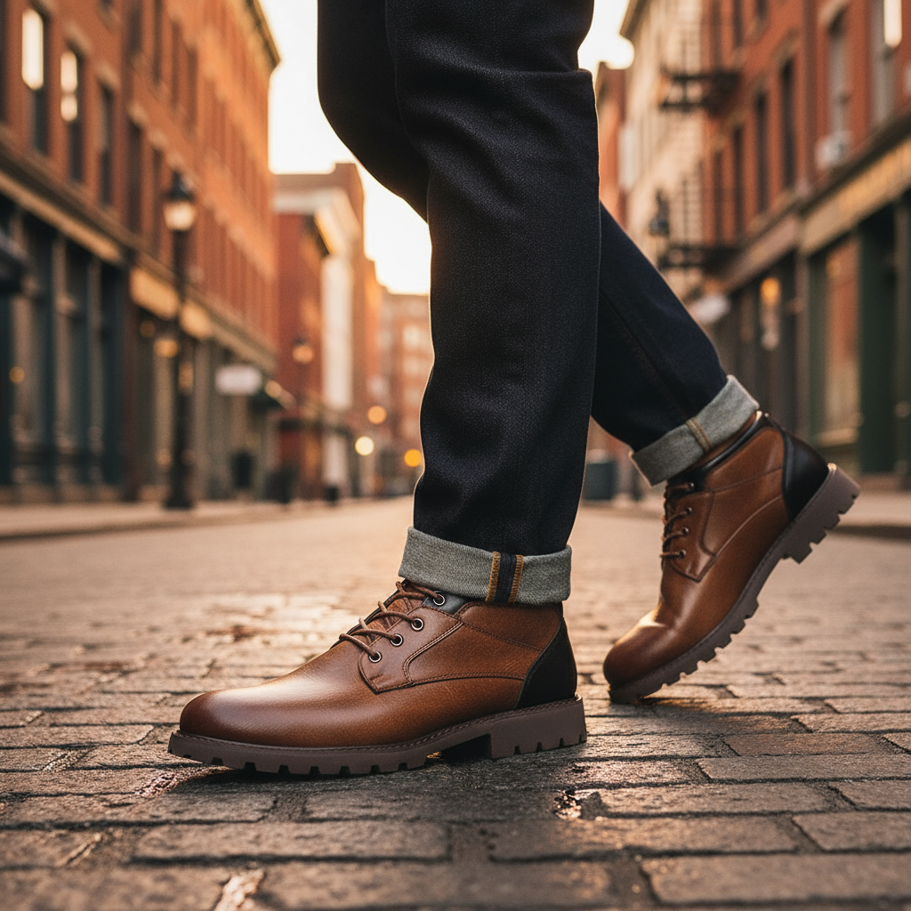 Men's Premium Full-Grain Combat Boots with Side-Zip Entry