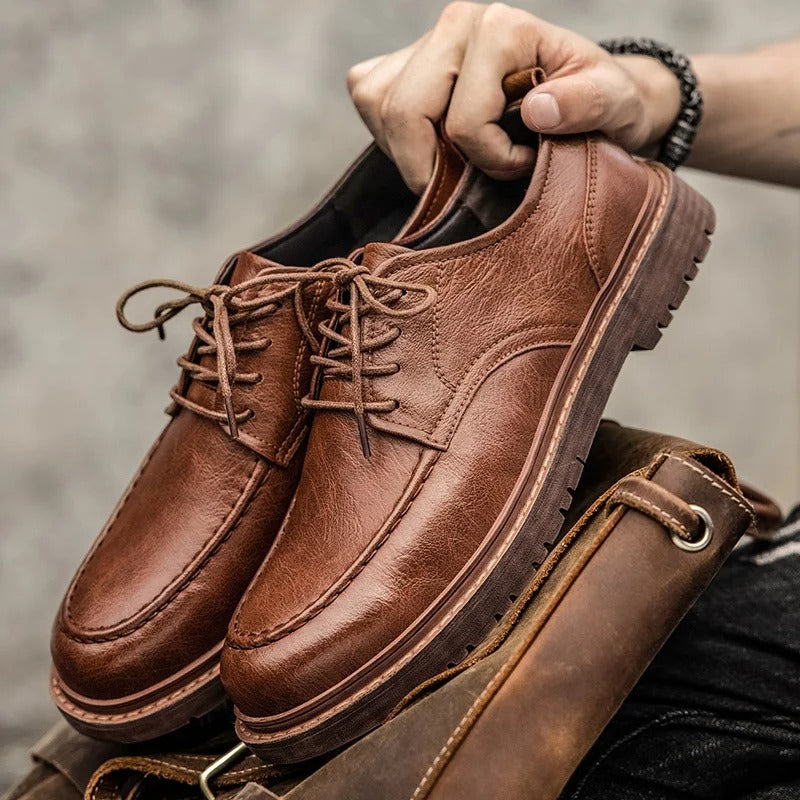 Men's Durable Leather Loafers with Rugged Sole