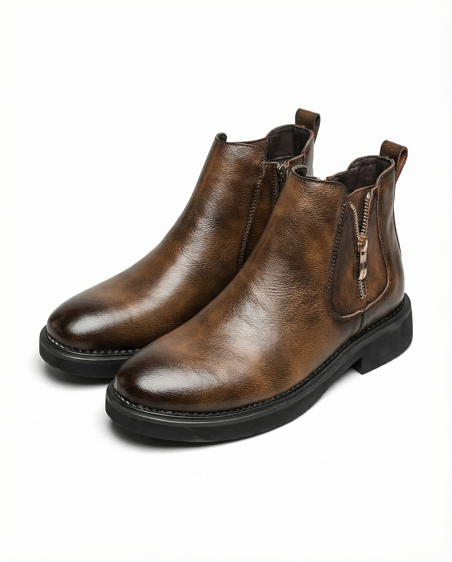 Men's Full-Grain Leather Ankle Boots with Side Zip Closure