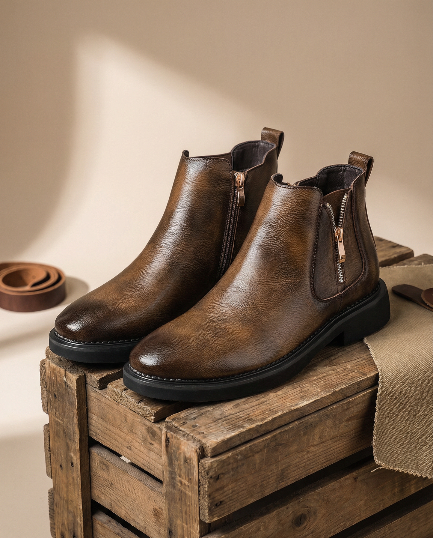 Men's Full-Grain Leather Ankle Boots with Side Zip Closure