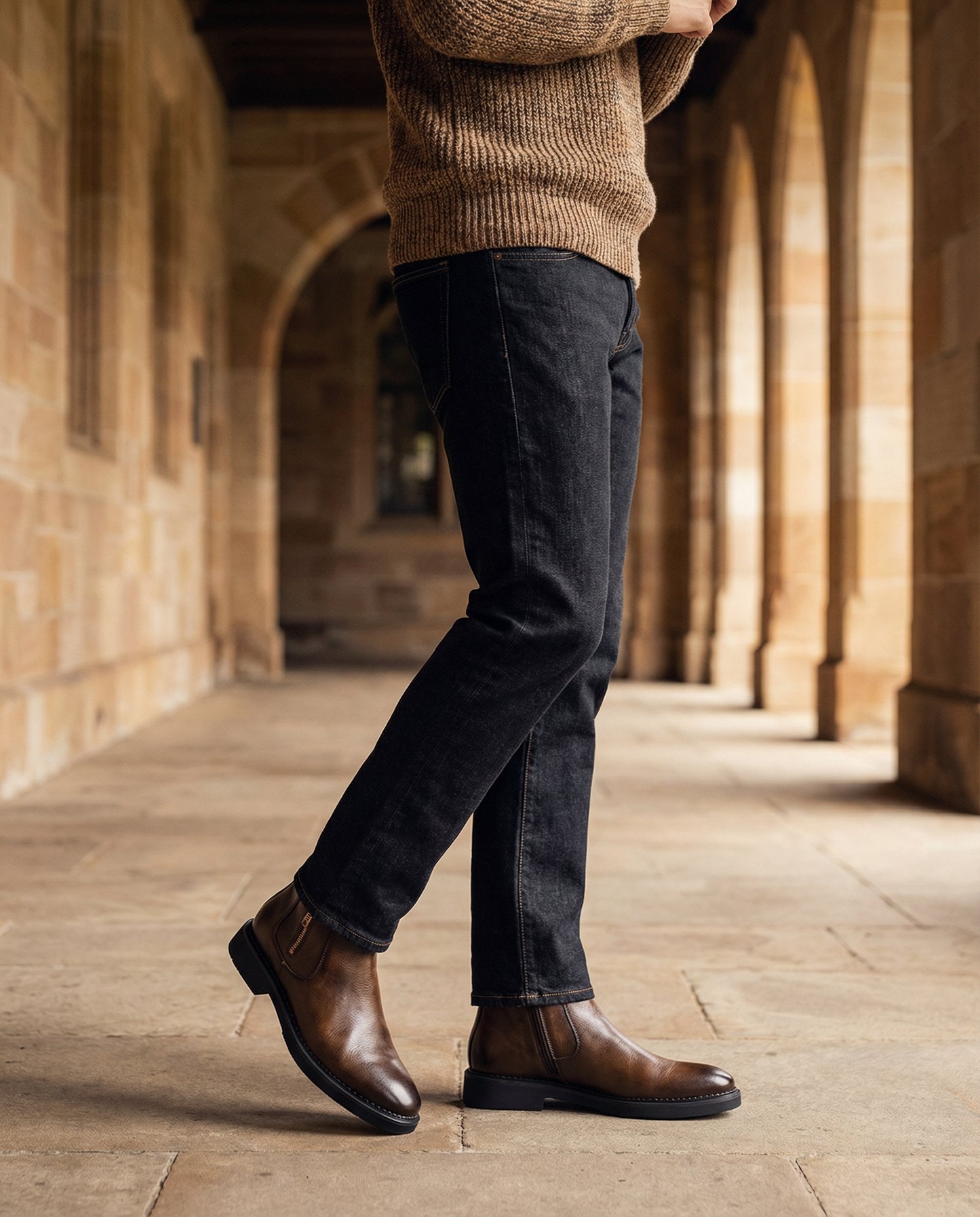 Men's Full-Grain Leather Ankle Boots with Side Zip Closure