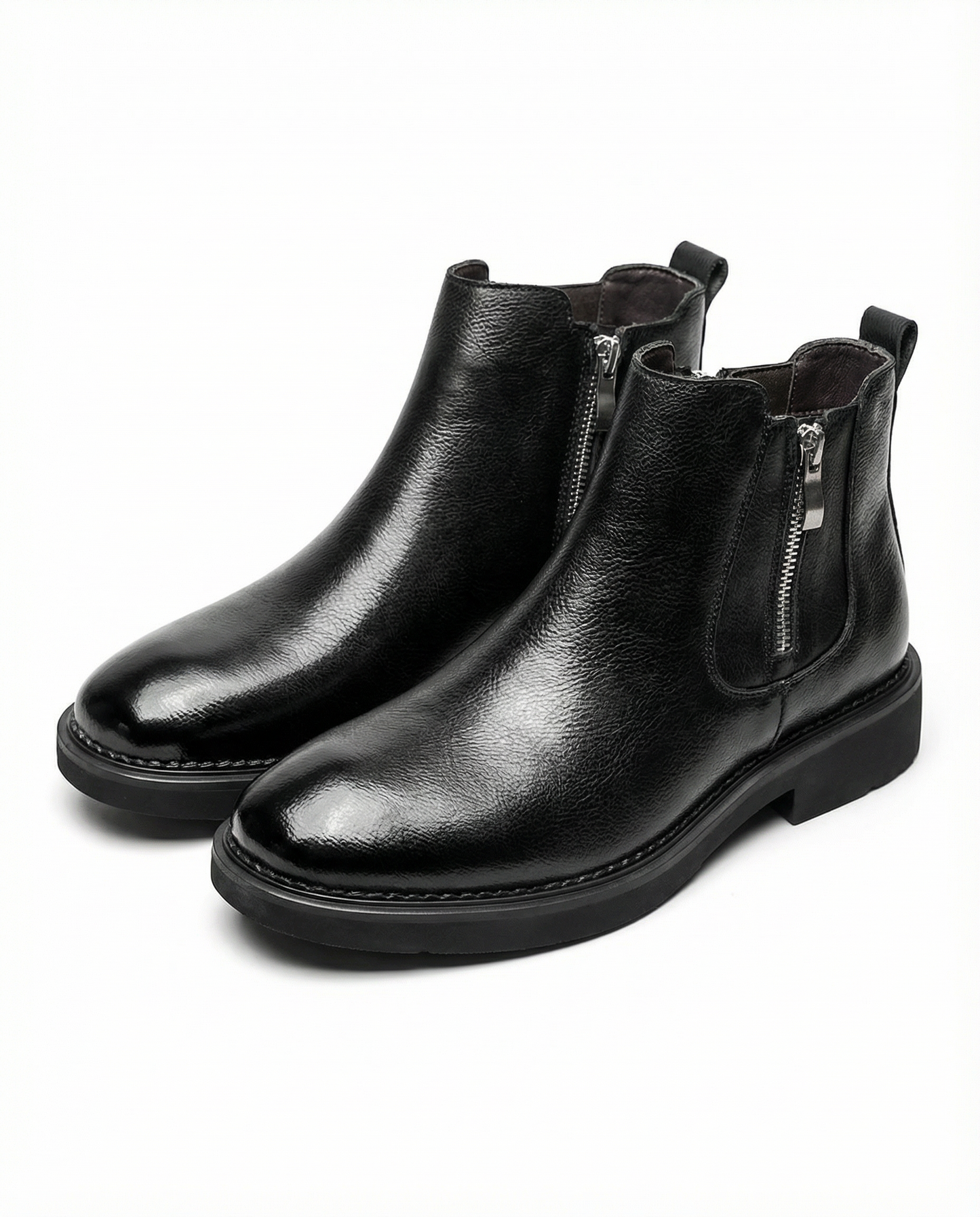 Men's Full-Grain Leather Ankle Boots with Side Zip Closure