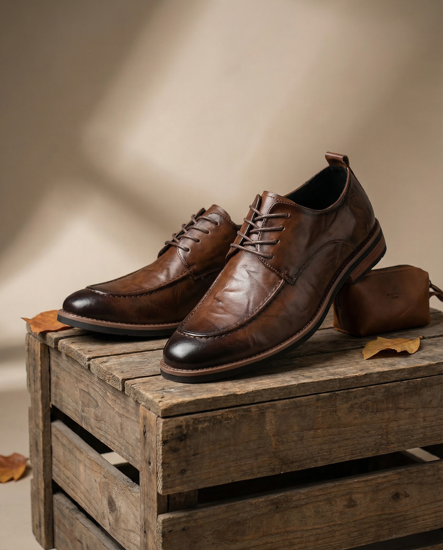 Men's Premium Leather Derby Shoes with Durable Sole