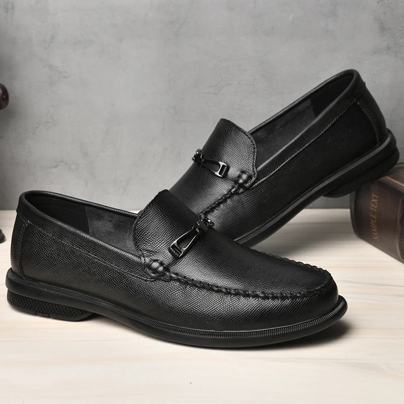 Men's Leather Loafers with Polished Metal Bit