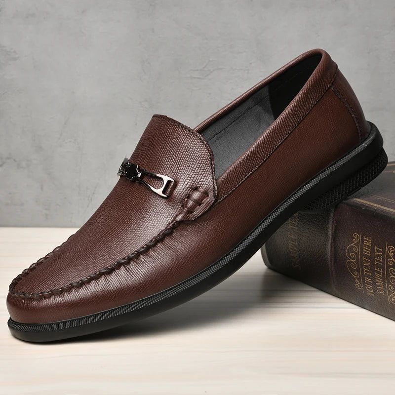 Men's Leather Loafers with Polished Metal Bit