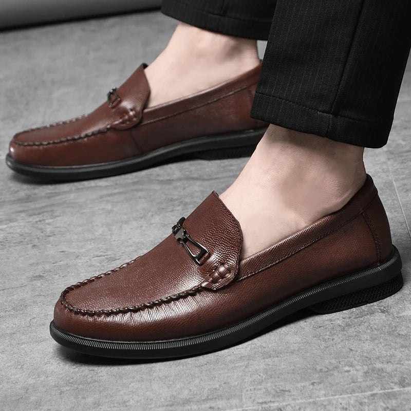 Men's Leather Loafers with Polished Metal Bit