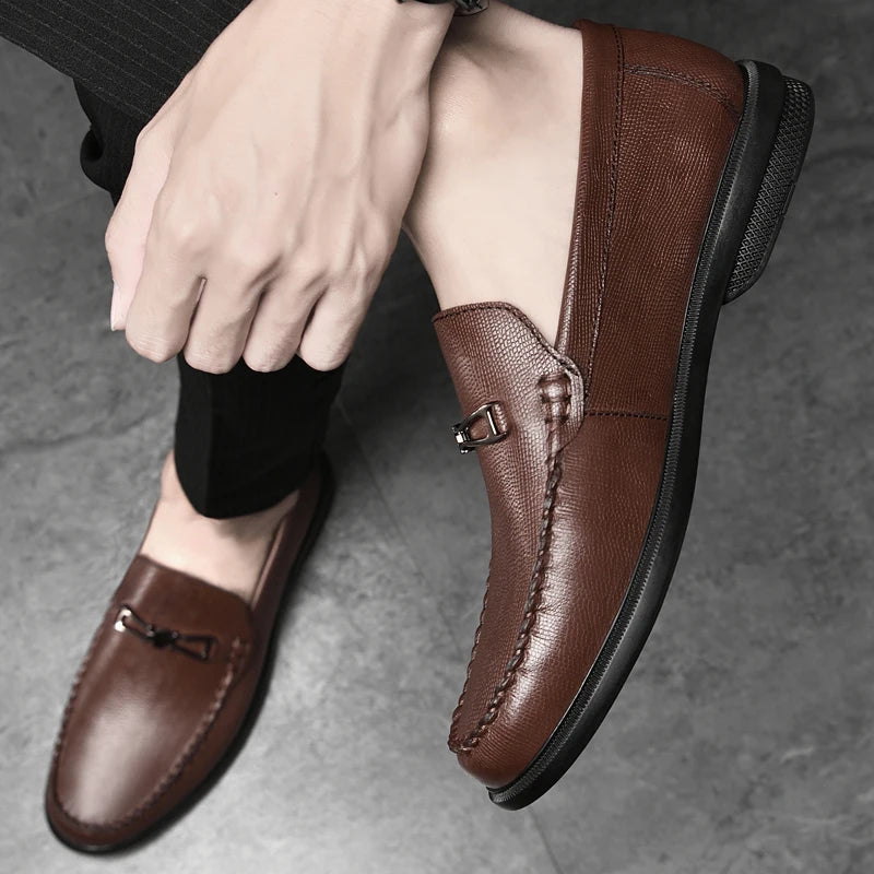 Men's Leather Loafers with Polished Metal Bit