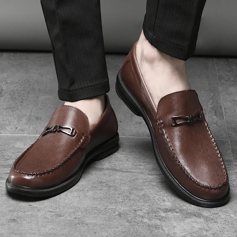 Men's Leather Loafers with Polished Metal Bit
