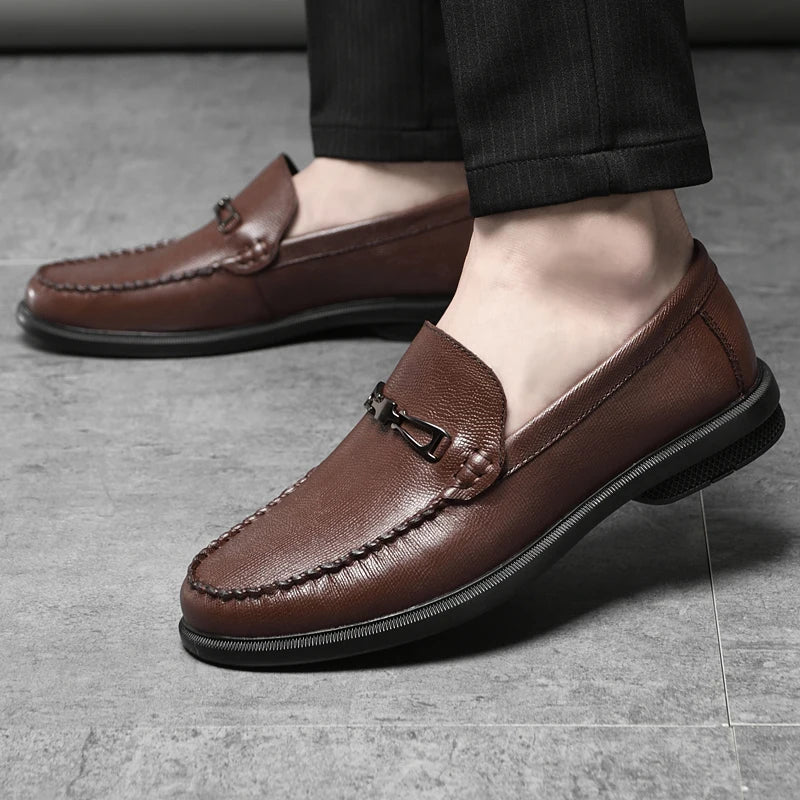 Men's Leather Loafers with Polished Metal Bit
