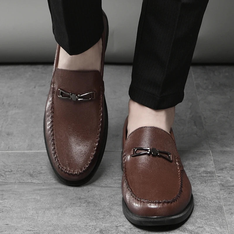 Men's Leather Loafers with Polished Metal Bit