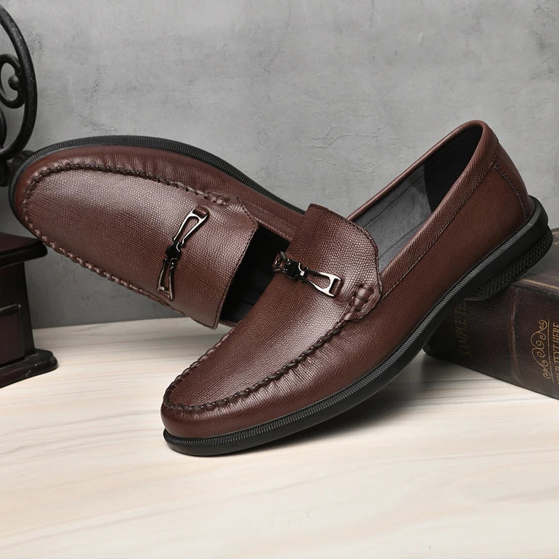 Men's Leather Loafers with Polished Metal Bit