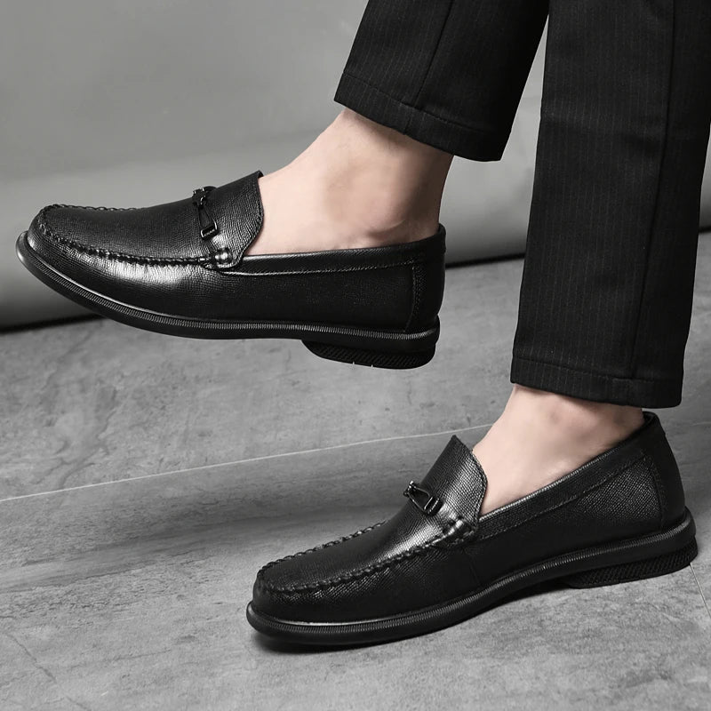 Men's Leather Loafers with Polished Metal Bit
