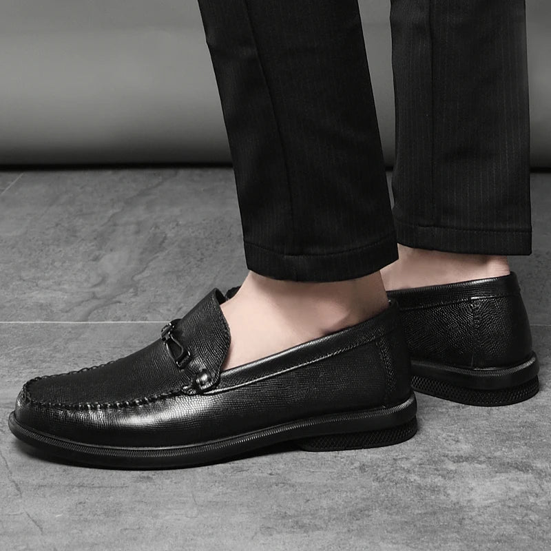 Men's Leather Loafers with Polished Metal Bit