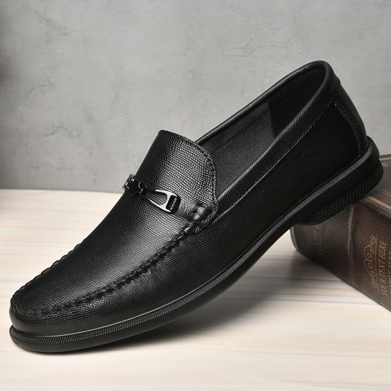 Men's Leather Loafers with Polished Metal Bit