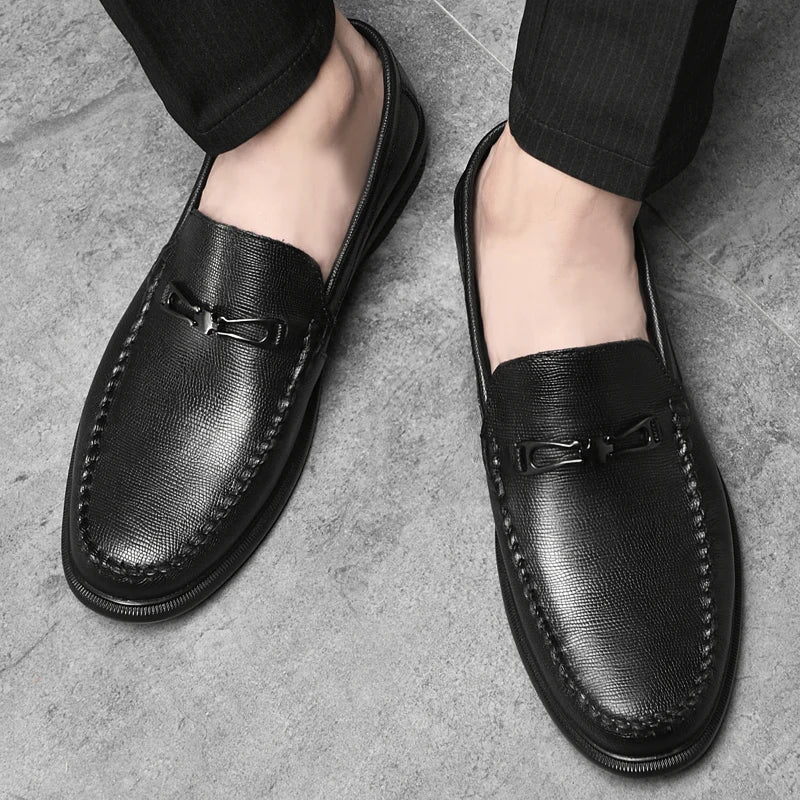 Men's Leather Loafers with Polished Metal Bit