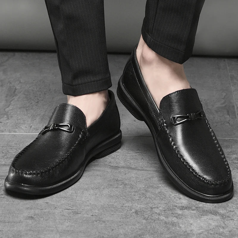 Men's Leather Loafers with Polished Metal Bit