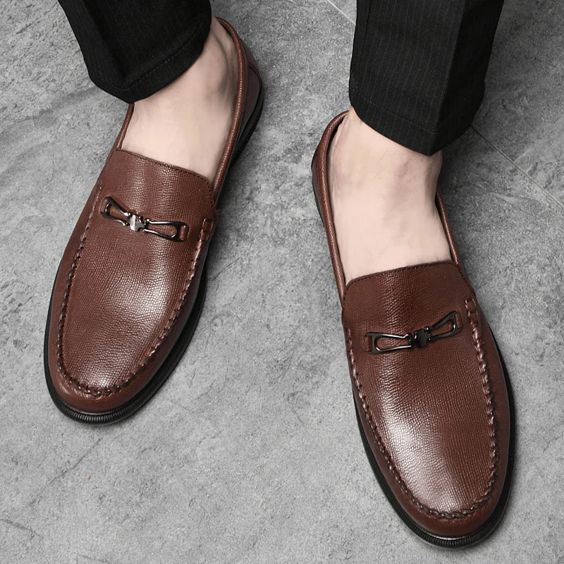 Men's Leather Loafers with Polished Metal Bit