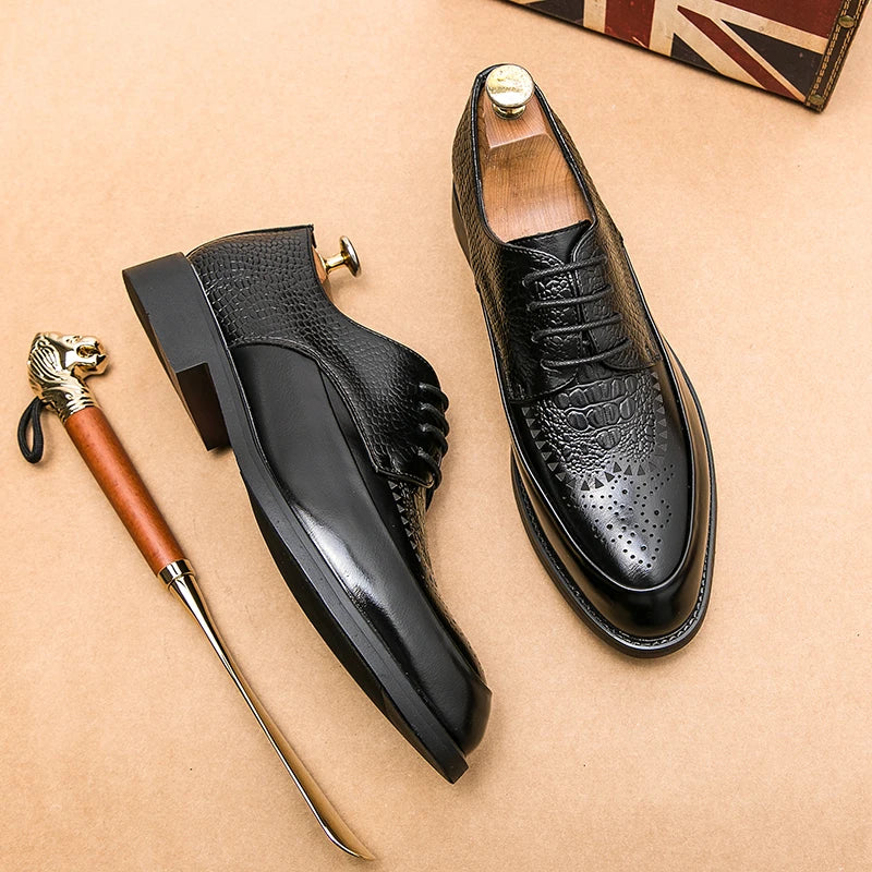 Men's Brogue Oxford Dress Shoes in Embossed Leather