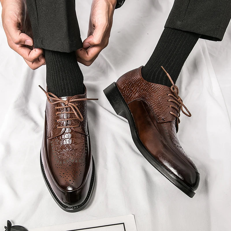 Men's Brogue Oxford Dress Shoes in Embossed Leather