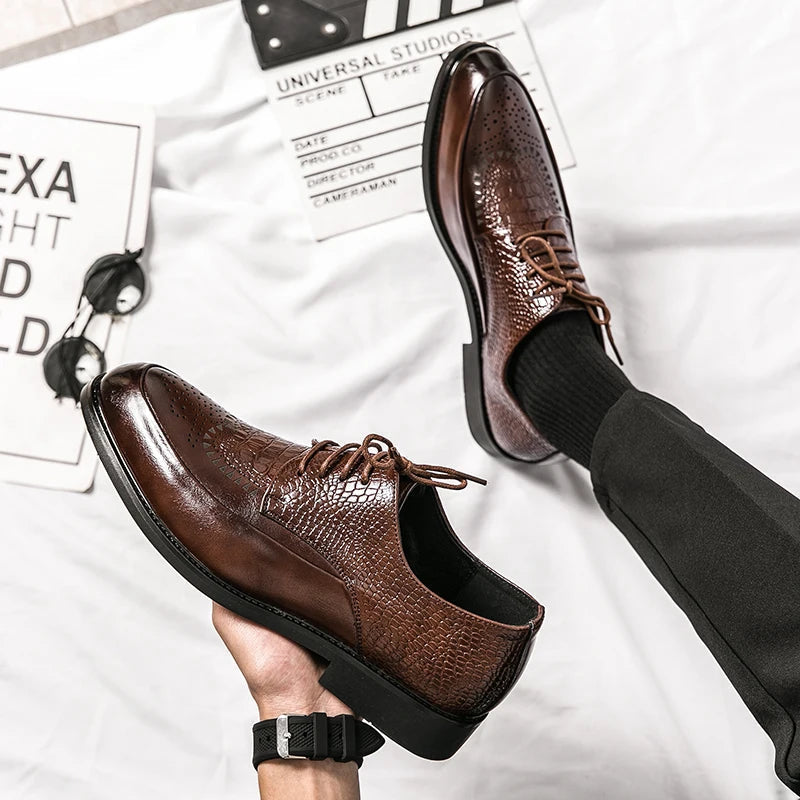Men's Brogue Oxford Dress Shoes in Embossed Leather