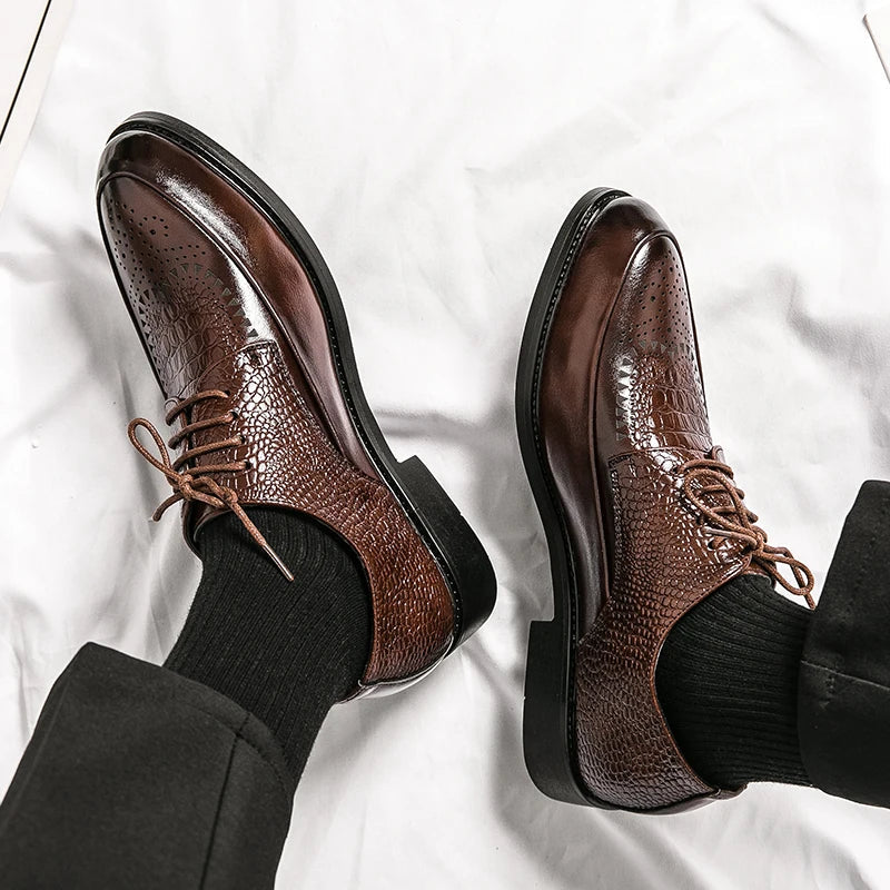 Men's Brogue Oxford Dress Shoes in Embossed Leather