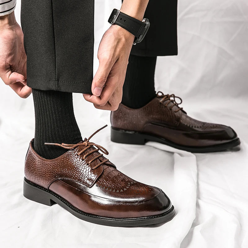 Men's Brogue Oxford Dress Shoes in Embossed Leather