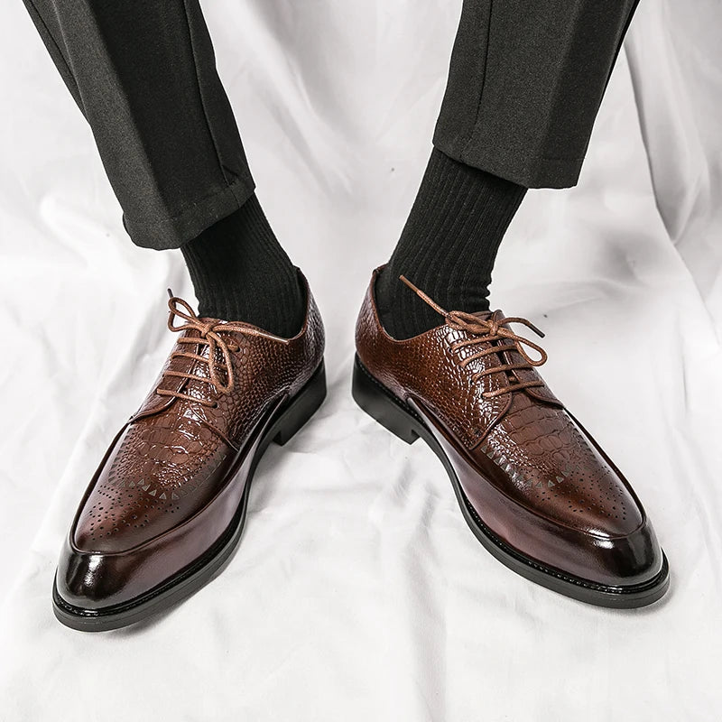 Men's Brogue Oxford Dress Shoes in Embossed Leather