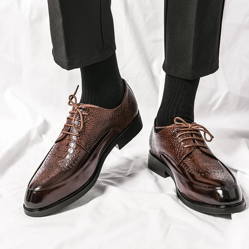Men's Brogue Oxford Dress Shoes in Embossed Leather
