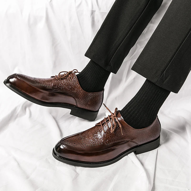 Men's Brogue Oxford Dress Shoes in Embossed Leather