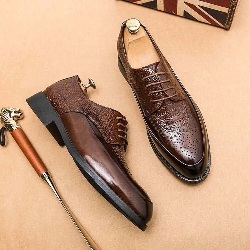Men's Brogue Oxford Dress Shoes in Embossed Leather