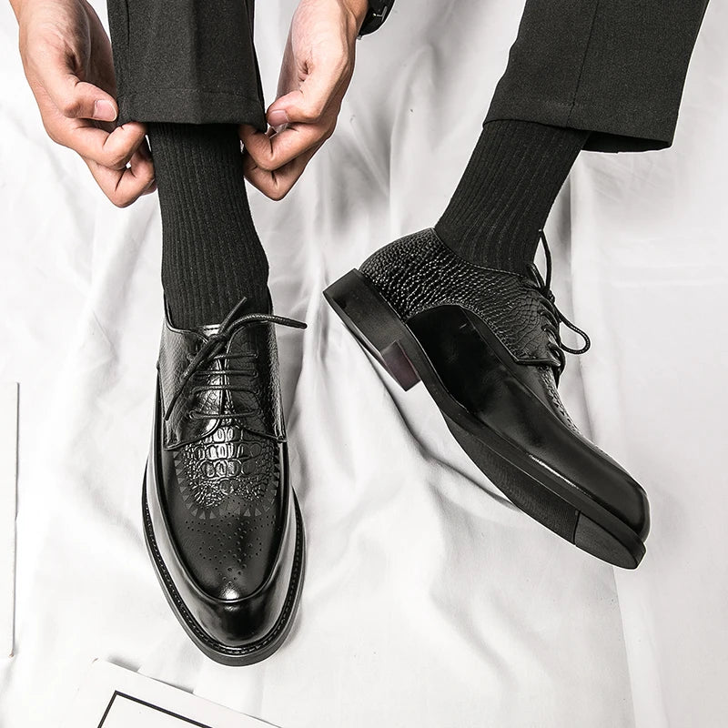 Men's Brogue Oxford Dress Shoes in Embossed Leather